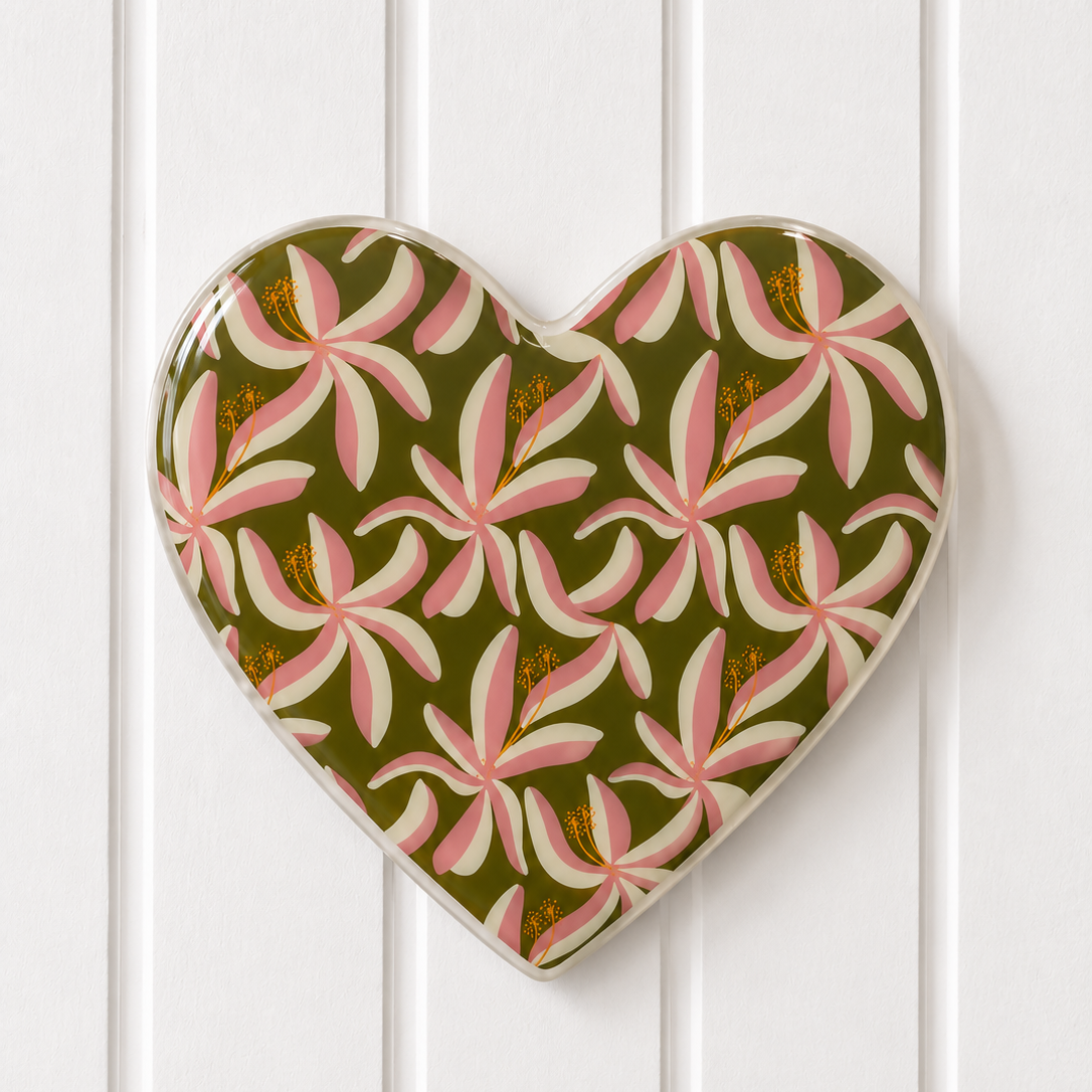 Olive Bloom Heart Tile